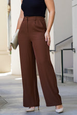 Load image into Gallery viewer, ALANA HIGH WASITED WIDE LEG STRIPED PANTS- BROWN
