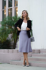 Load image into Gallery viewer, ALORA SATIN A-LINE MIDI SKIRT- SILVER GRAY
