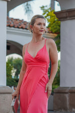 Load image into Gallery viewer, Angelica maxi strappy dress with front slit- hot pink
