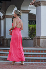 Load image into Gallery viewer, Angelica maxi strappy dress with front slit- hot pink
