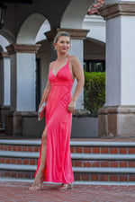 Load image into Gallery viewer, Angelica maxi strappy dress with front slit- hot pink
