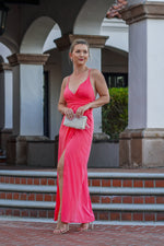 Load image into Gallery viewer, Angelica maxi strappy dress with front slit- hot pink
