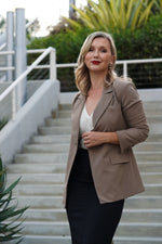 Load image into Gallery viewer, BRIANA TAILORED ASYMMETRIC WRAP BLAZER- BEIGE
