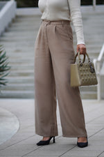 Load image into Gallery viewer, BROOKE HIGH WAISTED WIDE LEG PANTS- DARK BEIGE