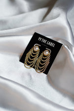 Load image into Gallery viewer, CHANDELIER PEARL AND CRYSTAL EARRINGS- GOLD
