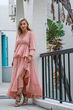 Load image into Gallery viewer, CHLOE MAXI RUFFLED DRESS WITH A SLIT- PINK