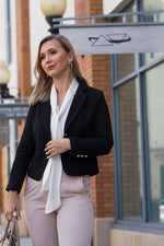 Load image into Gallery viewer, CLARA CLASSIC FIT SINGLE BUTTON TWEED BLAZER- BLACK
