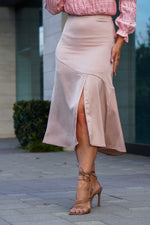 Load image into Gallery viewer, ELIZA SATIN MIDI SKIRT WITH A SLIT- PINK BLUSH