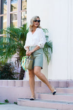 Load image into Gallery viewer, ELSIE HIGH WAISTED BERMUDA SHORTS- OLIVE GREEN