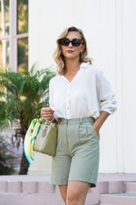 Load image into Gallery viewer, ELSIE HIGH WAISTED BERMUDA SHORTS- OLIVE GREEN