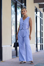 Load image into Gallery viewer, GEORGINA HIGH-WAISTED WIDE LEG PANTS- BLUE AND WHITE STRIPES