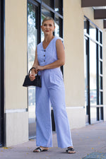 Load image into Gallery viewer, GEORGINA HIGH-WAISTED WIDE LEG PANTS- BLUE AND WHITE STRIPES
