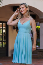 Load image into Gallery viewer, HAILEY MIDI PLEATED DRESS- TEAL