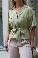 Load image into Gallery viewer, IVY SHORT SLEEVE POCKETS SHIRT- GREEN PISTACHIO