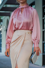 Load image into Gallery viewer, KARINA SATIN HIGH NECK BLOUSE- PINK