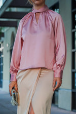 Load image into Gallery viewer, KARINA SATIN HIGH NECK BLOUSE- PINK