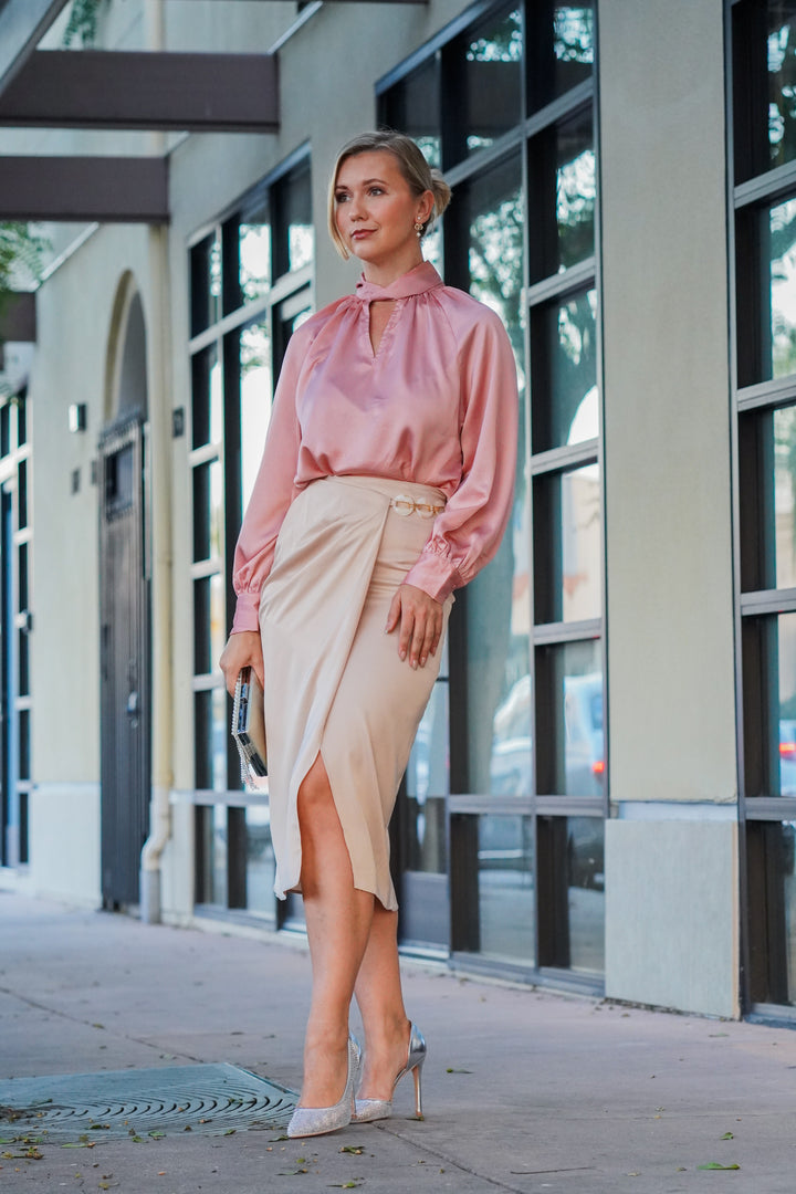 KARINA SATIN HIGH NECK BLOUSE- PINK