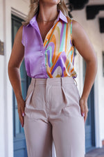 Load image into Gallery viewer, KENEDDY SLEEVELESS SATIN BLOUSE- LILAC MIX