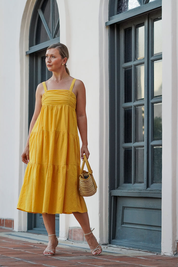 LORENA TRAPEZE MIDI DRESS- YELLOW