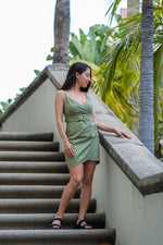Load image into Gallery viewer, MATILDA BELTED MINI DRAPED DRESS- OLIVE
