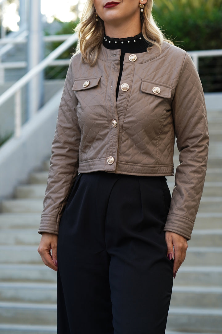 MYRA QUILTED SHORT JACKET- TAUPE