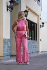 Load image into Gallery viewer, NANCY SATIN WIDE LEG PANTS- PINK