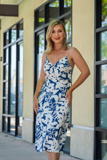 Load image into Gallery viewer, NEREA SATIN MIDI SKIRT- BLUE AND WHITE