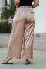 Load image into Gallery viewer, QUINN SATIN WIDE LEG PANTS- TAUPE
