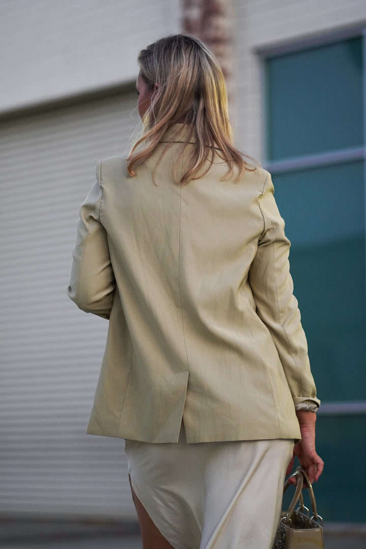 RILEY DOUBLE BREASTED OVERSIZED BLAZER- LIGHT GREEN