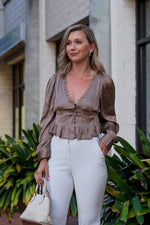 Load image into Gallery viewer, Rhea corset style satin blouse- Mauve
