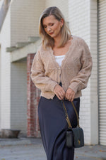 Load image into Gallery viewer, SANDRA OVERSIZED CARDIGAN WITH PEARL BUTTONS- BEIGE
