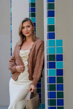 Load image into Gallery viewer, SANDRA OVERSIZED CARDIGAN WITH PEARL BUTTONS- DARK BEIGE
