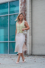 Load image into Gallery viewer, ELISE SATIN MIDI SKIRT WITH SIDE SLIT- OFF WHITE
