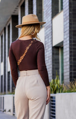 Load image into Gallery viewer, LACE UP RIBBED BODYSUIT- CHOCOLATE BROWN
