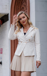 Load image into Gallery viewer, FAUX LEATHER DOUBLE BREASTED BLAZER- OFF WHITE