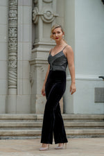 Load image into Gallery viewer, VELVET STRAPPY JUMPSUIT- BLACK SPARKLE
