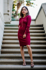 Load image into Gallery viewer, MINI RIBBED KNIT DRESS WITH GOLD BUTTONS- CHERRY RED
