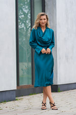 Load image into Gallery viewer, GIANNA COWL NECKLINE BLOUSE- EMERALD