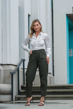 Load image into Gallery viewer, HADLEY CARGO HIGH WAISTED PANTS- OLIVE