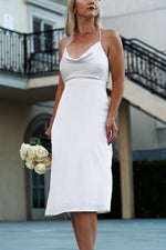 Load image into Gallery viewer, VALENTINA MIDI COWL NECK DRESS WITH A BACK TIE- ECRU